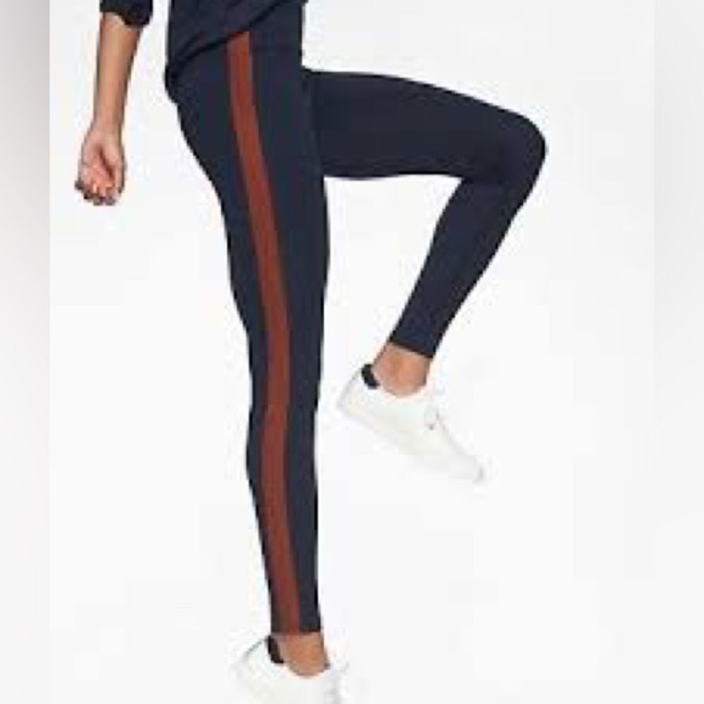 Athleta Track Tux Tight Leggings Side Stripe Navy Blue XSP
